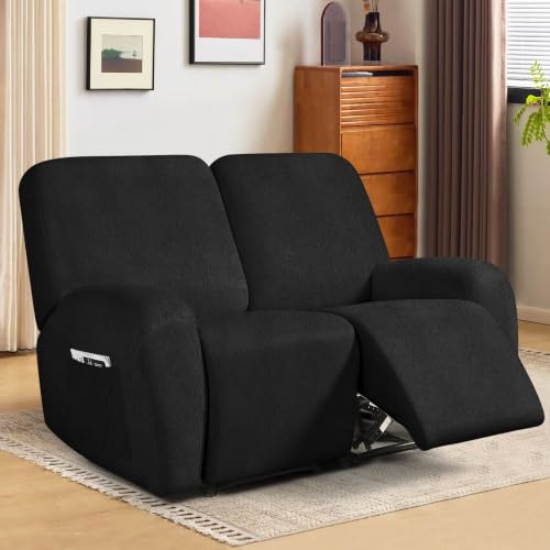ANARACHON Leather Look Loveseat Recliner Cover 2 Seater Black - 6 Pieces