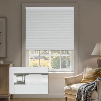 No Drill Cellular Blackout Shades 27 x 48 Inches - White, Cordless, Insulated
