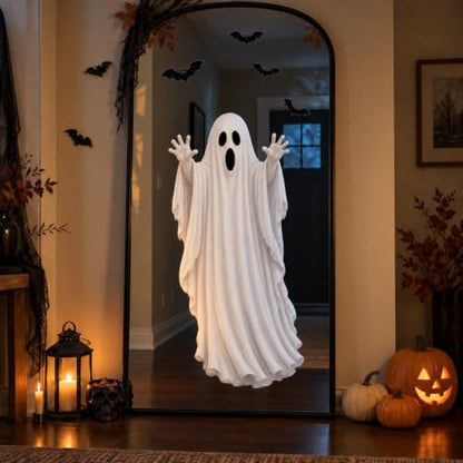 Halloween Ghost Window Clings - Large Mirror Decals with Bats - Holiday Variation