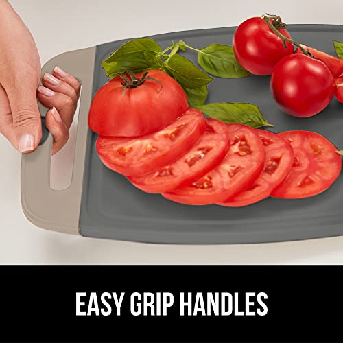 The Original Gorilla Grip Oversized 100% BPA Free Reversible Durable Kitchen Cutting Board Set of 3, Juice Grooves, Dishwasher Safe, Easy Grip Handle Border, Food Chopping Boards, Cooking, Red Gray