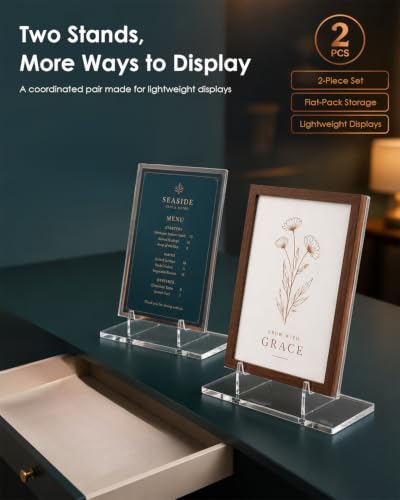 Clear Acrylic Book Stand - Small Plate Display Easel for Photos, Books, Artwork