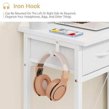 33-Inch Small Computer Desk with 5 Fabric Drawers - White, Compact Workspace