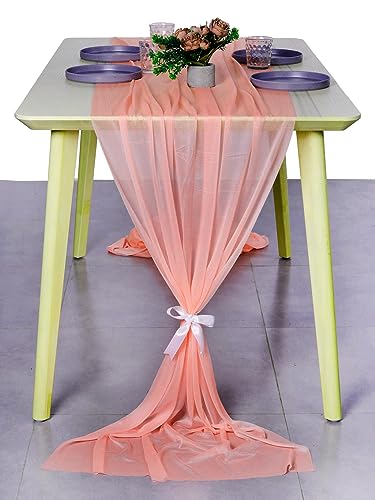 14ft Peach Chiffon Table Runner Set of 12 - Wedding & Event Decor