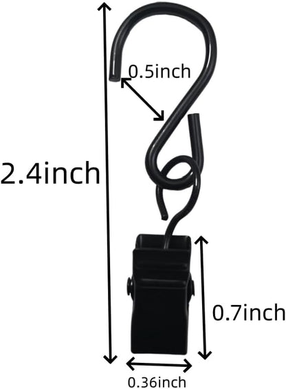 Skiennix Stainless Steel S Hooks - Versatile Curtain Clips for Hanging Lights & Decorations | 2.4 Inch, Black, 40 Pcs
