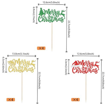 Christmas Centerpiece Sticks Set - Glitter Deer & Tree Designs, 12 Pcs with Variation Design 1