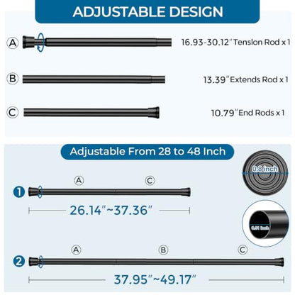 Black Spring Tension Curtain Rod 28-48 Inches 4 Pack No Drill Adjustable