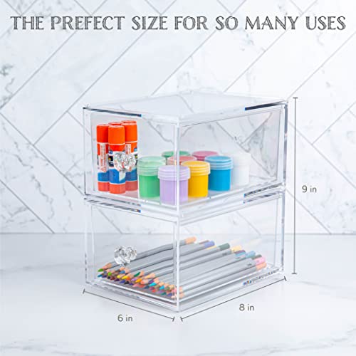 Oizeir Acrylic Drawer Organizer 2-Pack – Clear Stackable Storage Drawers for Makeup, Skincare, Vanity, Bathroom, Under Sink, Kitchen & Office – Non-Slip, Durable, Multi-Purpose Organizer Bins