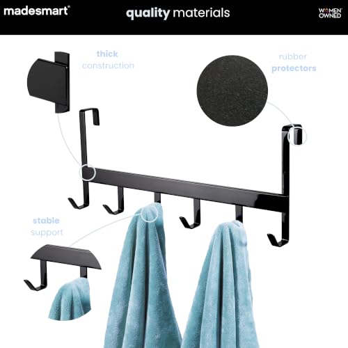 Madesmart Large Over-the-Door 6-Hook Rack for Towels & Clothing - Carbon