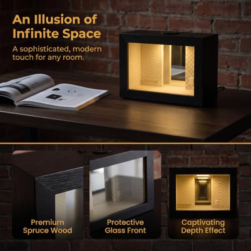 Wooden Shadow Box Frame with Mirrored Endless Display and Glass Front