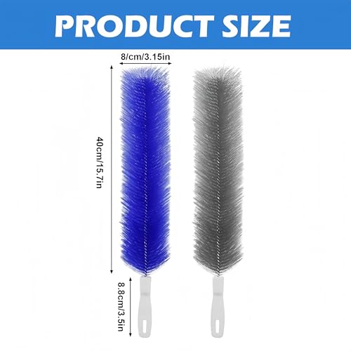 Flexible Microfiber Fan Duster Brush - Reusable Dust Remover, Gray + Blue 2 Pack