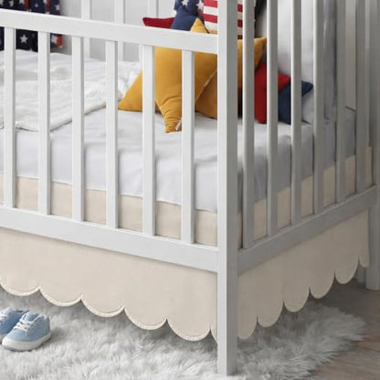 28x52 Inch Oatmeal Beige Crib Skirt with 14-Inch Drop and Scalloped Edges – Nursery Bed Skirt for Standard Cribs (Variation: Oatmeal / 28×52 in / 14 Inches)