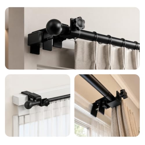 Over Blinds Curtain Rod Brackets for Outside-Mount Blinds - Black 2-Pack