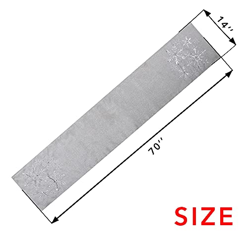 Christmas Snowflake Silver Grey Table Runner 14x70 Inch Embroidered Holiday Decor