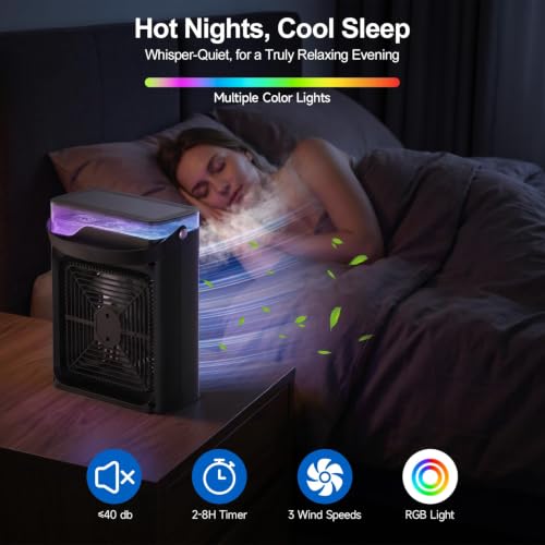 Portable Air Conditioner with Remote & Mist Fan, Quiet Personal Cooler