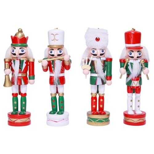 4PCS Christmas Nutcracker Decorations Set - 5.5 Inch Wooden Soldier Ornaments with Variation Red Green White