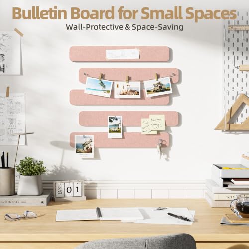 Pink Cork Board Strip 13x2 Inches with Removable Adhesive Squares & Push Pins - 10 Pack