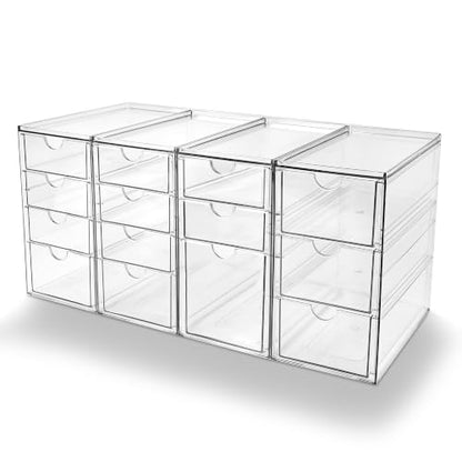 Prsildan Acrylic Desk Organizer with 14 Stackable Drawers - Clear Makeup Storage