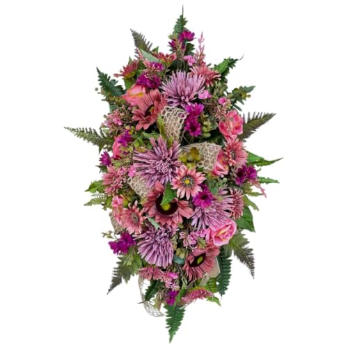 Fall Door Swag for Front Door Wreath Autumn Porch Decor Mauve Sunflower Chrysanthemum Rose Mix