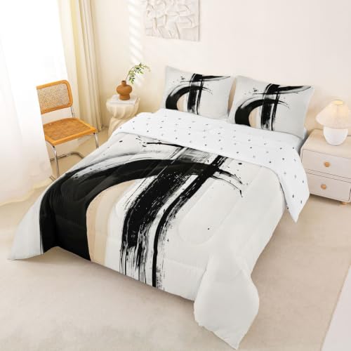 Graffiti Comforter Set All Season Brushstroke Art with 2 Pillowcases Kids King Size - Swan & Panther Variation