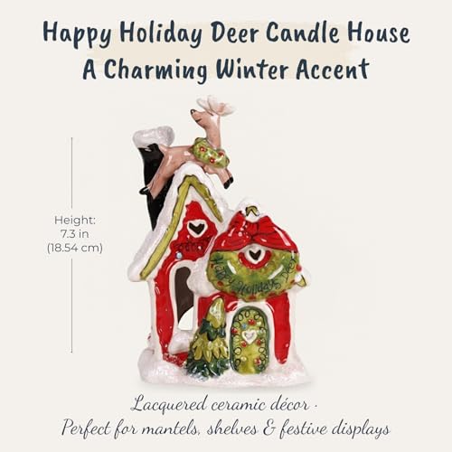 Holiday Deer Candle House - Blue Sky Clayworks 7.3-Inch Decor