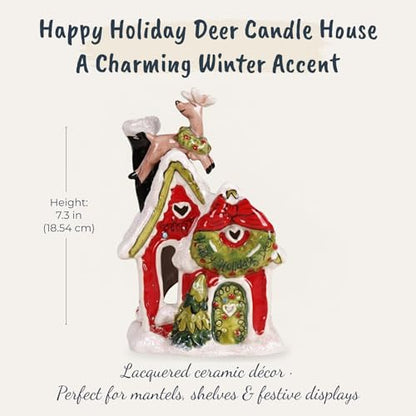 Holiday Deer Candle House - Blue Sky Clayworks 7.3-Inch Decor