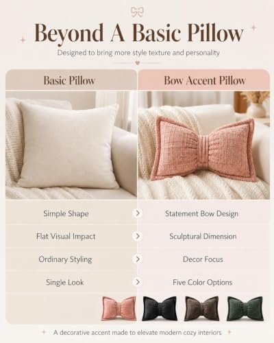 Green Bow-Shaped Chenille Throw Pillow - Girls Bedroom Decor, Insert Included