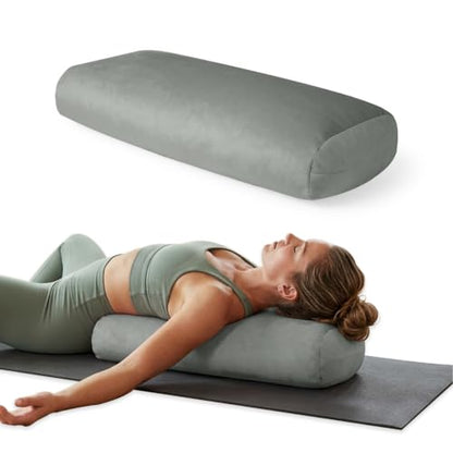 Yoga Bolster Pillow 25x12x5 Inches - Light Gray Support Cushion