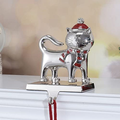 Christmas Stocking Holders Set for Mantel - Cute Cat Design Heavy Metal Hooks
