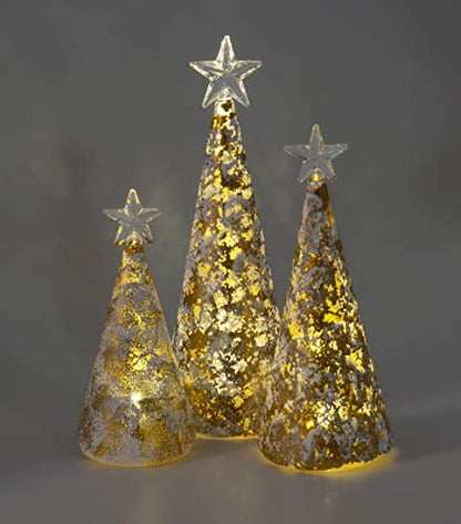 Light-Up Christmas Tree Figurines Set of 3 - Gold & Silver Holiday Decor