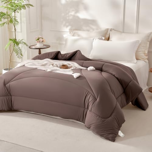 Twin Ultra-Soft Jersey Knit Comforter - Lightweight Down Alternative, Brown