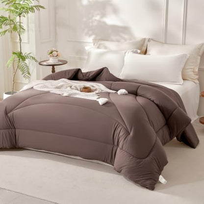 Twin Ultra-Soft Jersey Knit Comforter - Lightweight Down Alternative, Brown