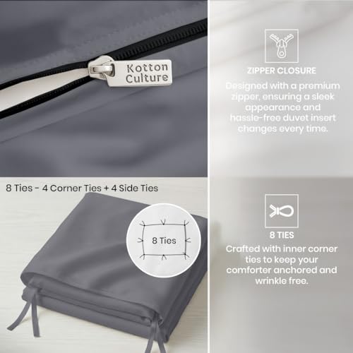 Dark Grey Oversize Bamboo Duvet Cover - Cooling & Silky Soft King Size