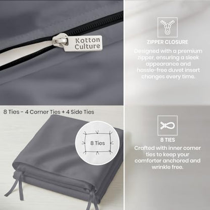 Dark Grey Oversize Bamboo Duvet Cover - Cooling & Silky Soft King Size