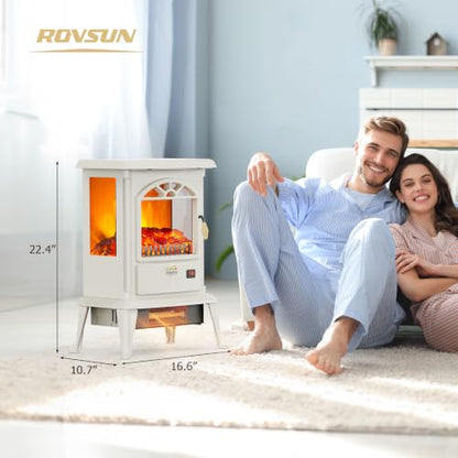 1500W Electric Fireplace Stove with Remote Control - Freestanding Heater, 22.4" H - Variation of 22''H-Remote