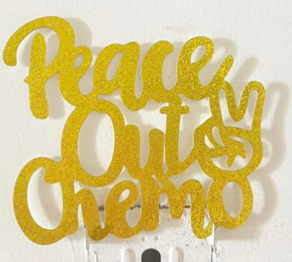 Gold Cake Topper Peace Out Chemo Cancer Survivor Celebration Decor