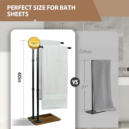 40 Inch Freestanding Towel Rack Bathroom Organizer Rustic Industrial Metal Wood