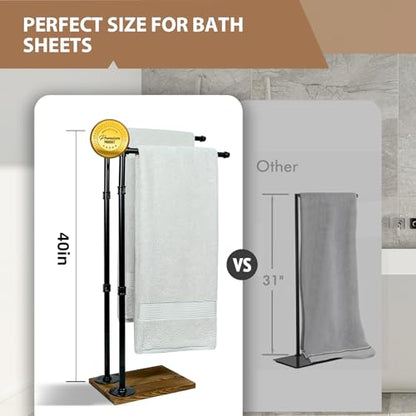 40 Inch Freestanding Towel Rack Bathroom Organizer Rustic Industrial Metal Wood