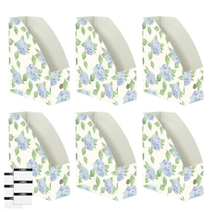 Pack of 3 Blue Hydrangea Floral Magazine File Holders for Office & Dorm