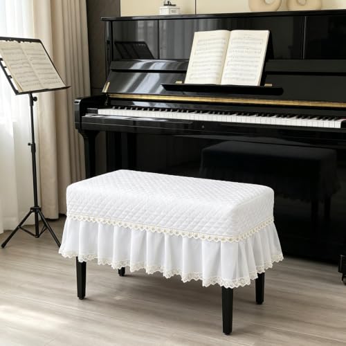 Boho Lace Piano Bench Cover - White, 29.9 x 14.2 inches, Rectangle Slipcover