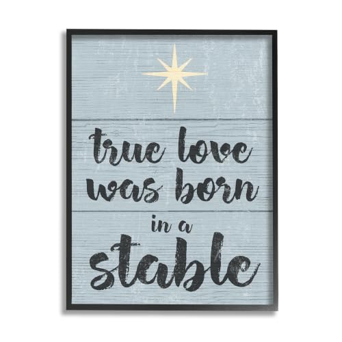 Christmas True Love Was Born in a Stable Textured Wall Art - Framed, 16x20, Midnight Black