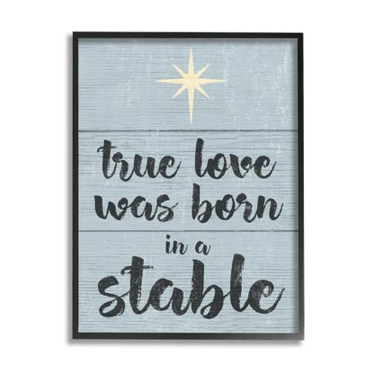 Christmas True Love Was Born in a Stable Textured Wall Art - Framed, 16x20, Midnight Black