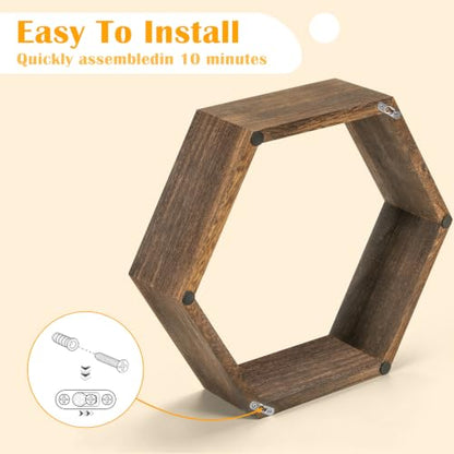 Hexagon Floating Shelves Set of 5 Honeycomb Wall Display Shelves Modern Rustic Decor