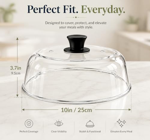 10-Inch Glass Microwave Splatter Cover with Silicone Handle - Dishwasher Safe