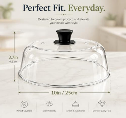 10-Inch Glass Microwave Splatter Cover with Silicone Handle - Dishwasher Safe