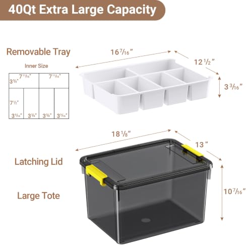 Clear Grey 40Qt Stackable Storage Bins with Lid & Tray - Craft Organizer