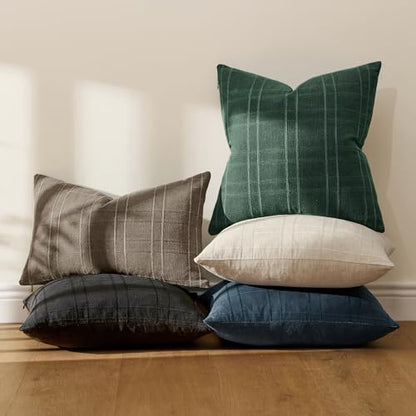 MIULEE Dark Green Linen Plaid Pillow Covers 24x24 Set of 2 - Farmhouse Decor