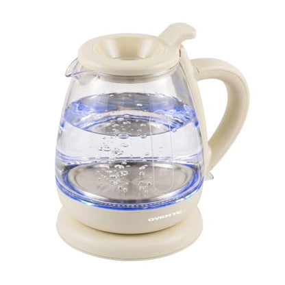 Electric Kettle 1L Glass Water Boiler - Cream, Fast Boil, 1500W