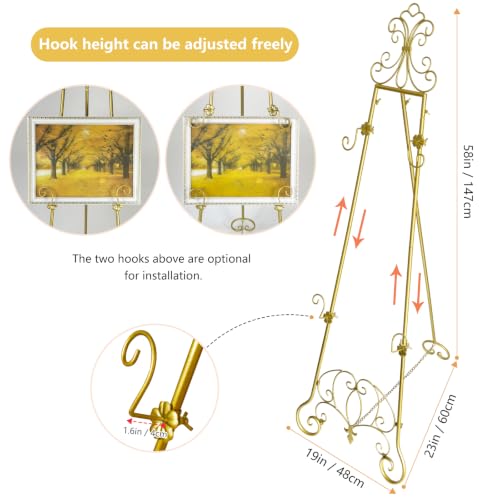 58-Inch Gold Fleur-de-Lis Floor Easel Stand for Sign Display - Heavy Duty Metal