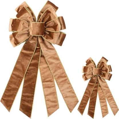 Brown Velvet Christmas Bow Set - 2 Pack Wreath & Tree Toppers