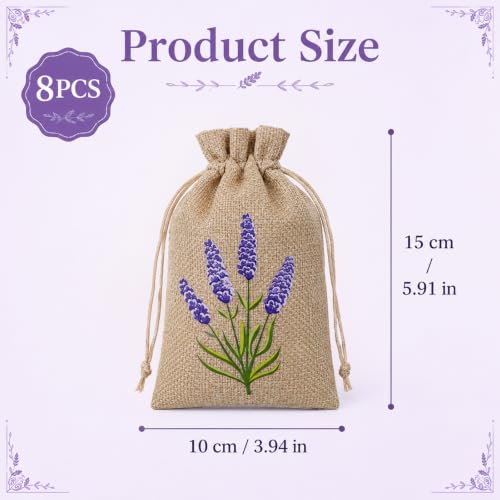 Lavender Sachet Bags Set - 8 Canvas Drawstring Pouches for Fragrance